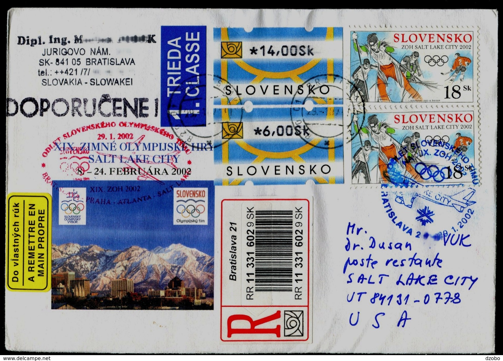 527-SLOVAKIA R-Brief-letter SALT LAKE CITY Olympiade-Olympia Abfahrt Team-departure Of The Team Commemorative Stamp 2002 - Winter 2002: Salt Lake City - Paralympics