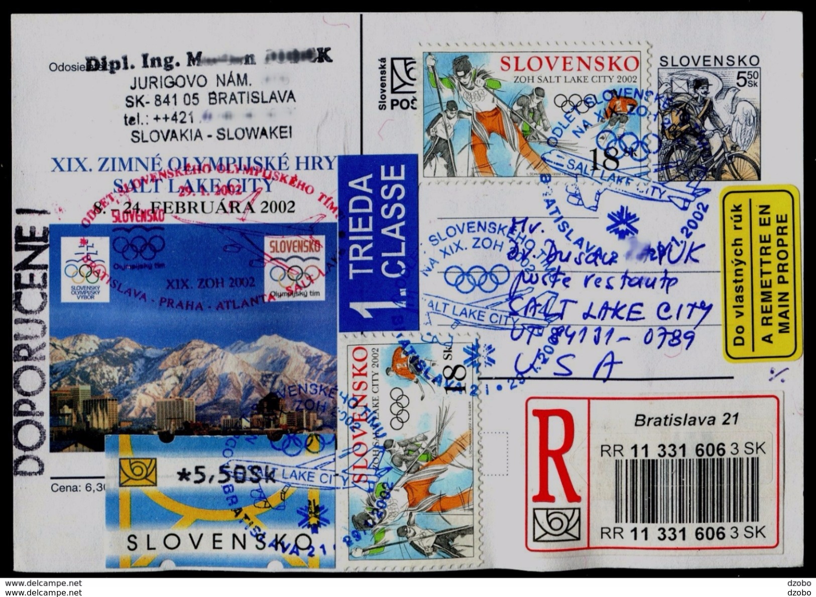 533-SLOVAKIA R-Prepaid Postal Card-with Imprint SALT LAKE CITY Olympiade-Olympia Abfahrt Team-departure Of The Team 2002 - Hiver 2002: Salt Lake City