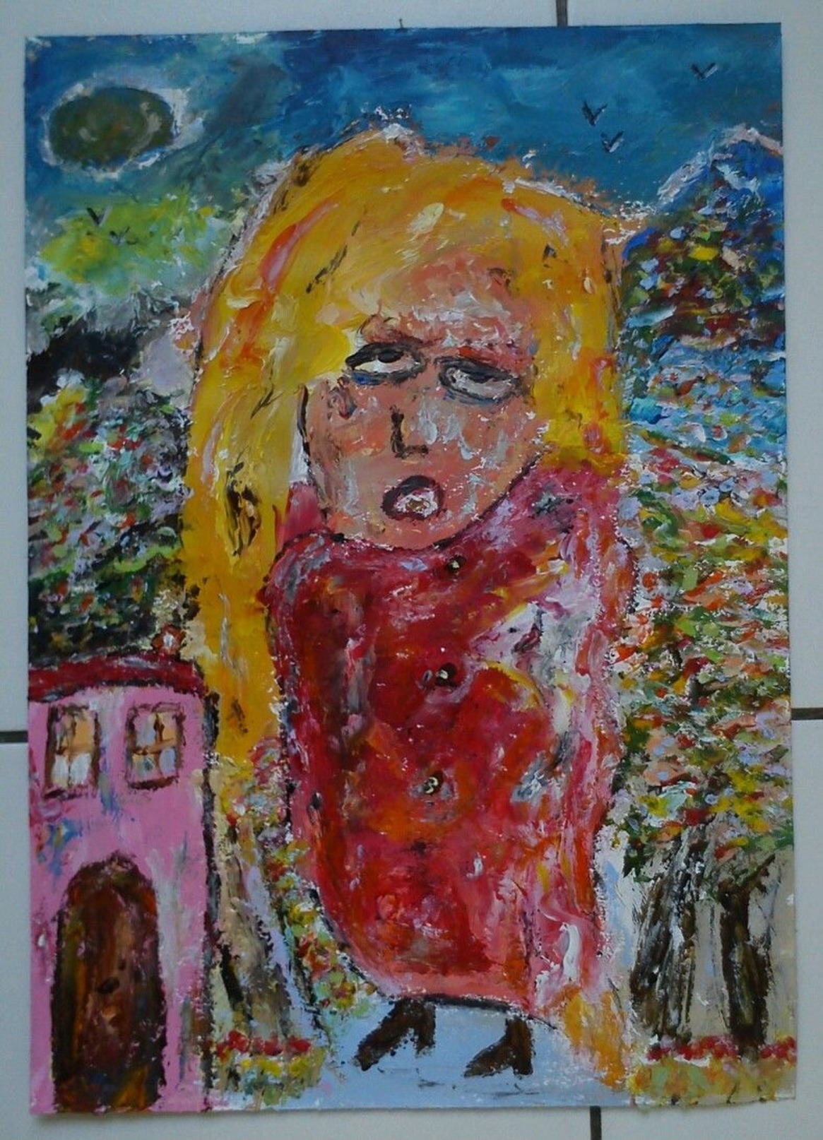 Art Brut Art Singulier Outsider Art Expressionism Painting "La Séductrice Ereintée" A3 Marjan - Acrilici