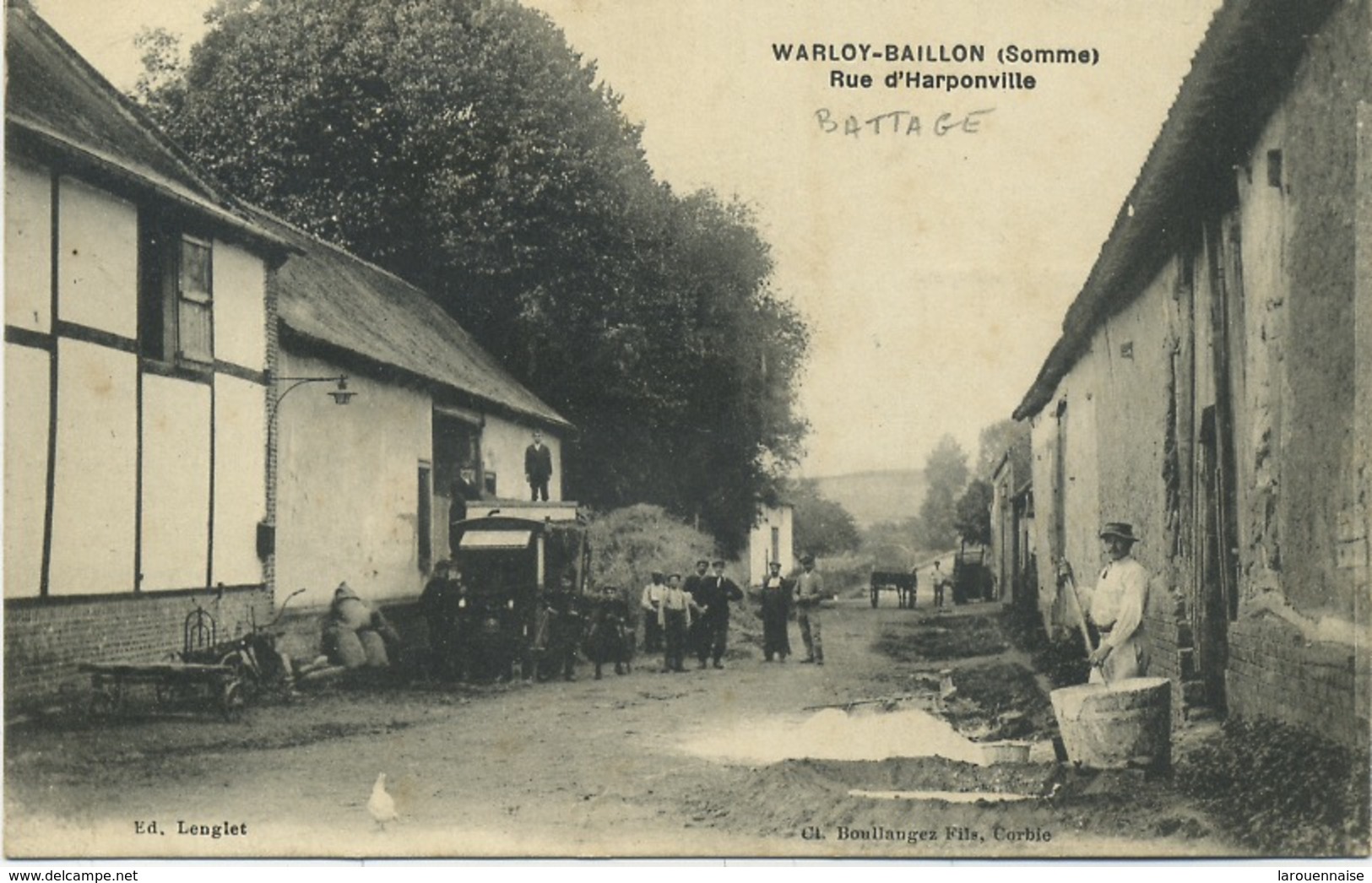 80 - Warloy- Baillon - Rue D 'Harponville , Battage. - Autres & Non Classés