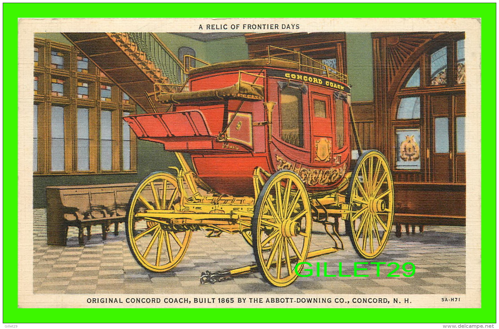 CONCORD, NH - ORIGINAL CONCORD COACH, BUILT 1865 BY THE ABBOTT-DOWNING CO - TRAVEL IN 1941 - AMERICAN ART POST CARD CO - Concord