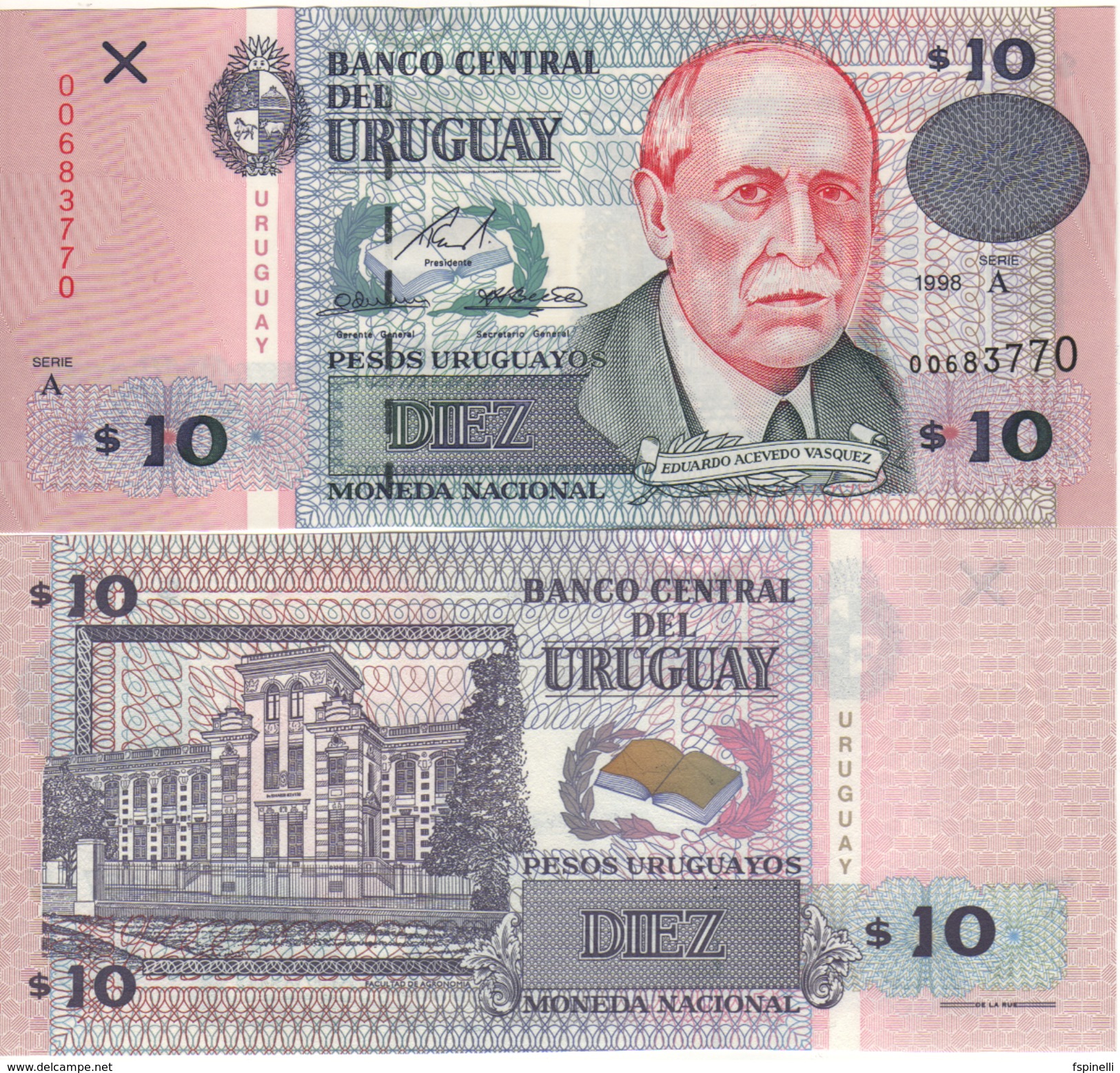 URUGUAY  10 Pesos Uruguayos P81  1998  Serie  A  UNC - Uruguay