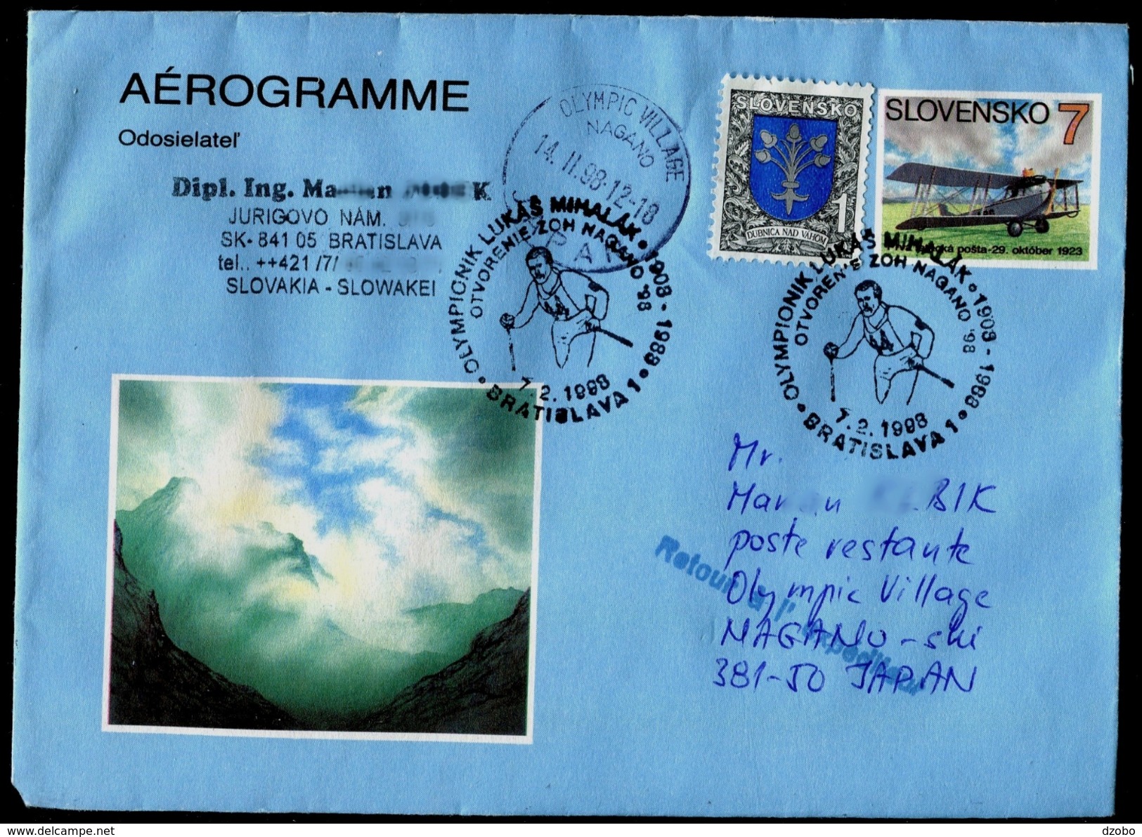 540-SLOVAKIA Aérogramme-with Imprint  NAGANO Winter Olympiade-Olympia Commemorative Stamp Ski 1998 - Winter 1998: Nagano