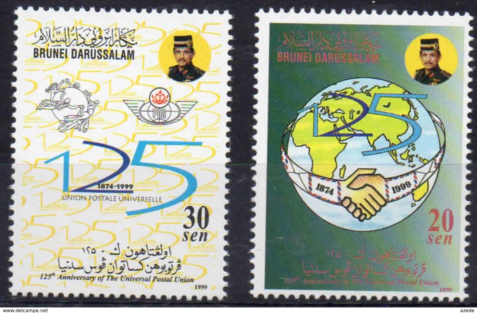 Tim369 1999 125 Années De L'UPU Monde Mappemonde Globe Hands Mains Darussalam - Brunei (1984-...)