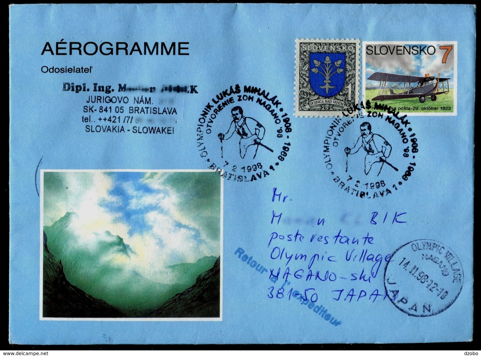 542-SLOVAKIA Aérogramme-with Imprint  NAGANO Winter Olympiade-Olympia Commemorative Stamp Ski 1998 - Winter 1998: Nagano