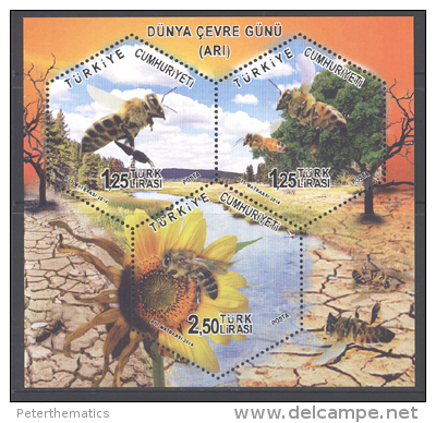 TURKEY, 2014 , MNH, BEES, SUNFLOWERS , S/SHEET - Abeilles