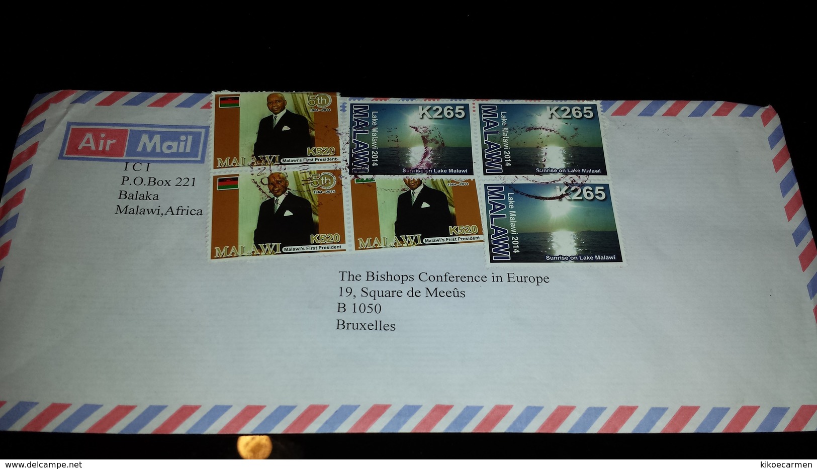 MALAWI Cover Letter To Europe 2014 First President Sunrise On Lake Used - Malawi (1964-...)