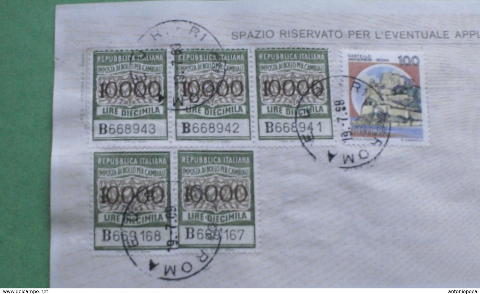 ITALIA - 1991 5 MARCHE DA BOLLO PER CAMBIALI  LIRE 10000 SU CAMBIALE - Fiscali