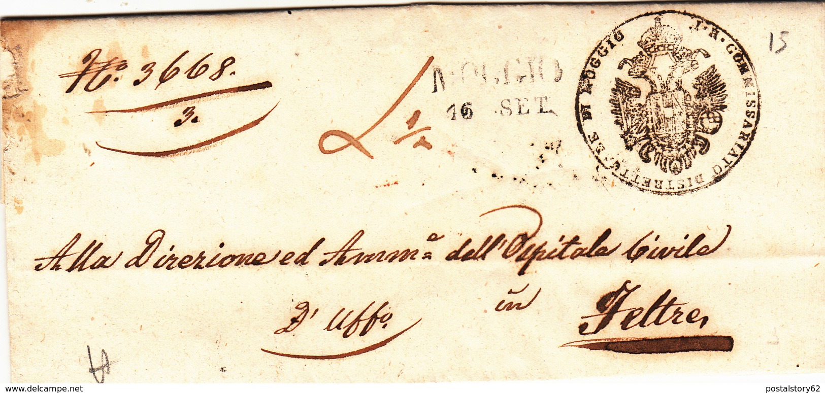 Moggio Per Feltre, Lettera In Franchigia Con Contenuto 1862 - Lombardy-Venetia