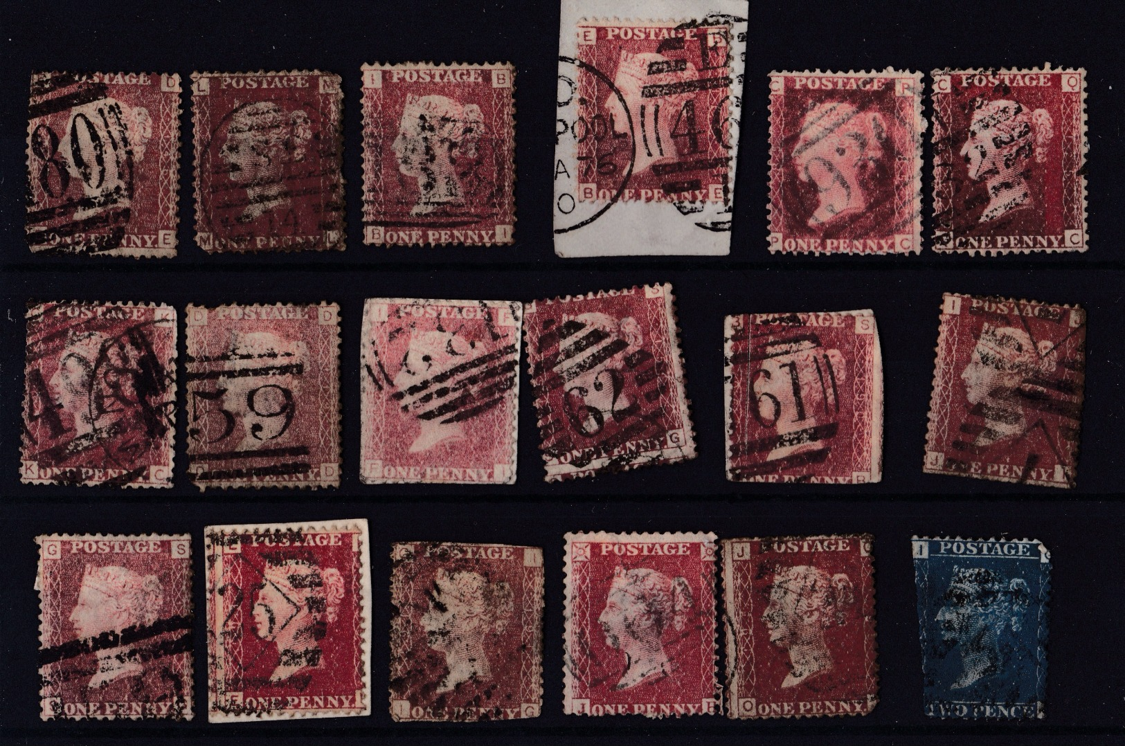Collection Of 17 X Penny Reds And A 2d Blue All Unchecked For Plates - Used Stamps