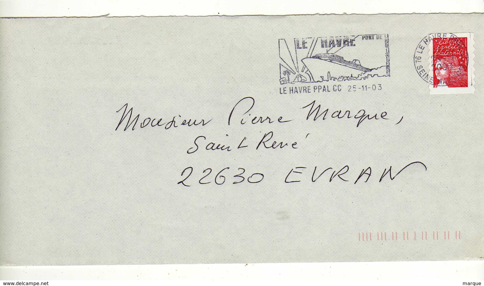 Enveloppe Oblitération LE HAVRE PPAL CC 25/11/2003 - Maschinenstempel (Werbestempel)