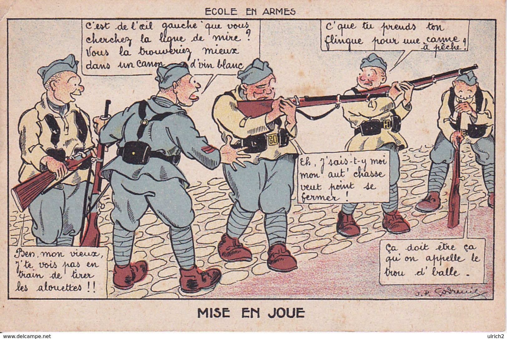 CPA Ecole En Armes - Mise En Joue - 1931 (27389) - Humour