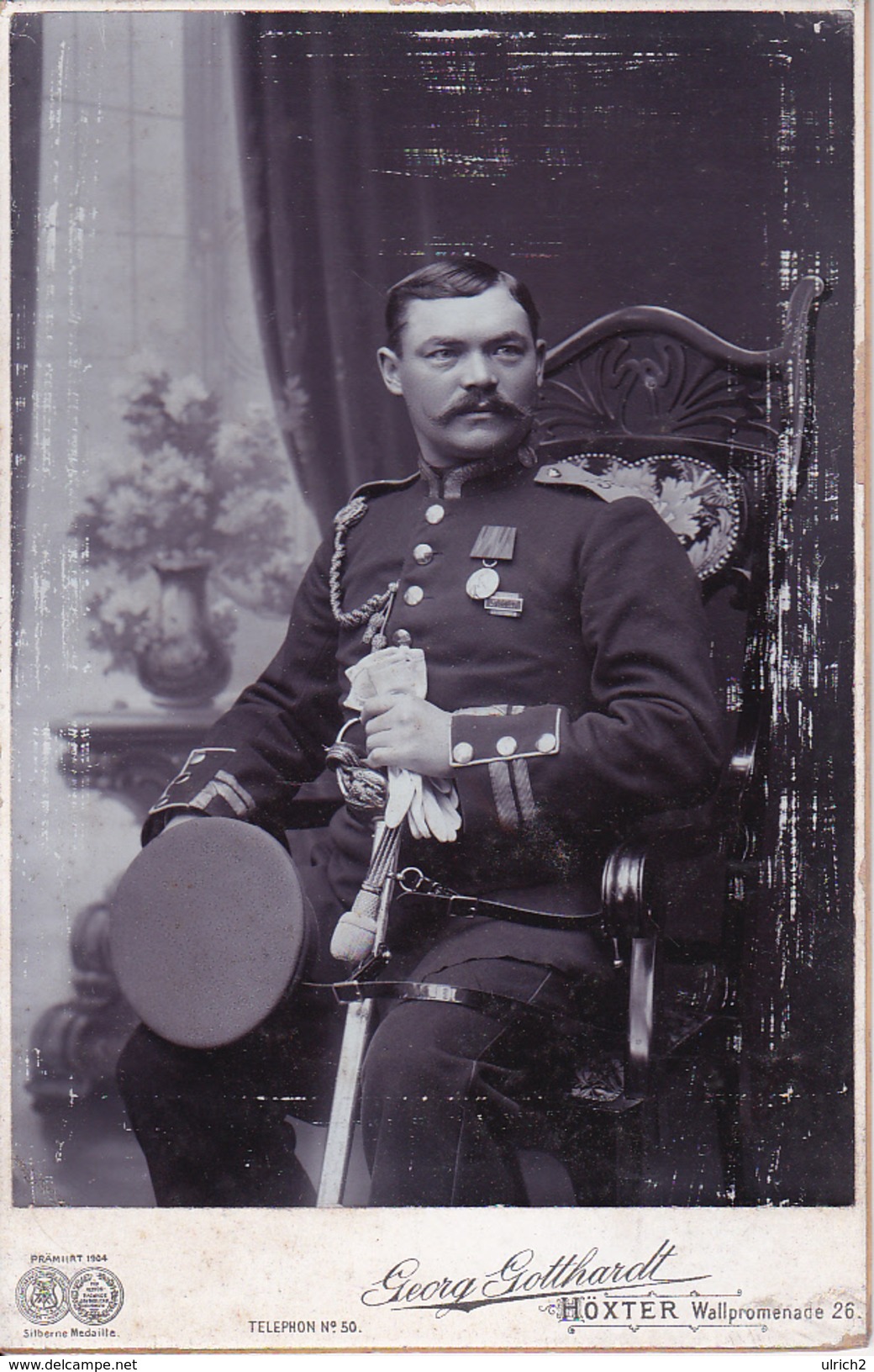 Foto Deutscher Offizier Mit Säbel - Atelier Gotthardt, Höxter, 16*10cm - Ca. 1900 (27396) - Krieg, Militär