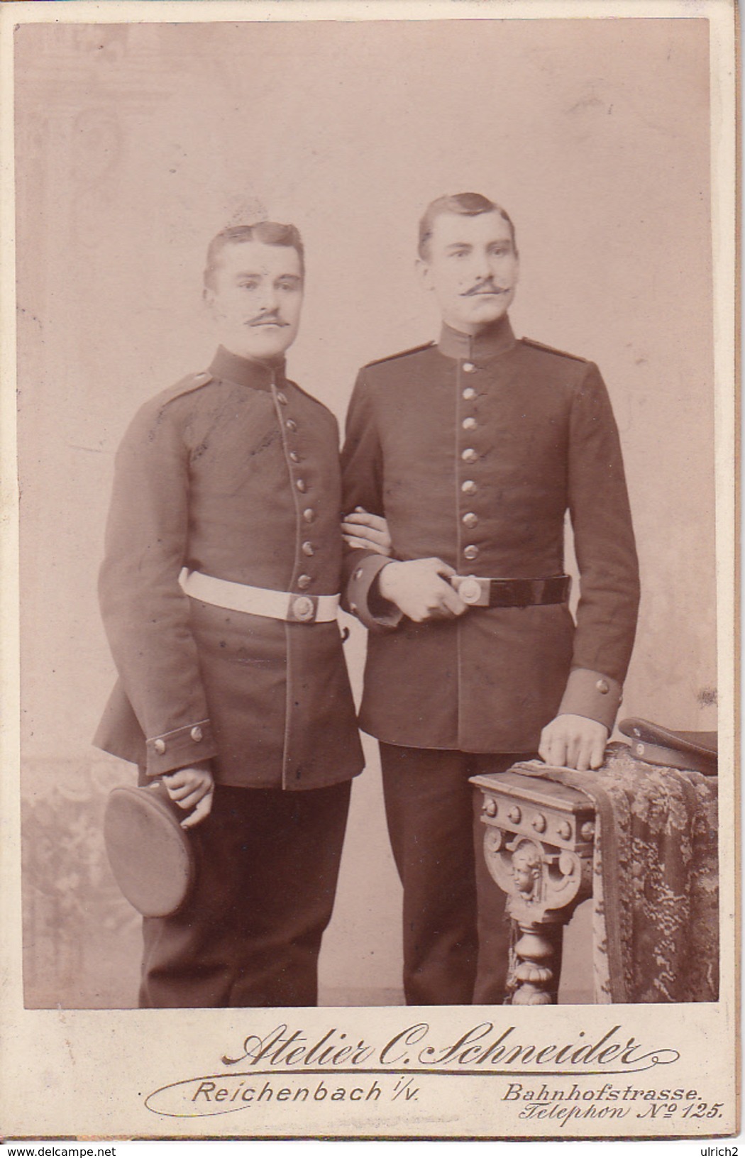 Foto 2 Deutsche Soldaten - Atelier Schneider, Reichenbach I.V. - 14*10cm - 1. WK (27398) - Krieg, Militär