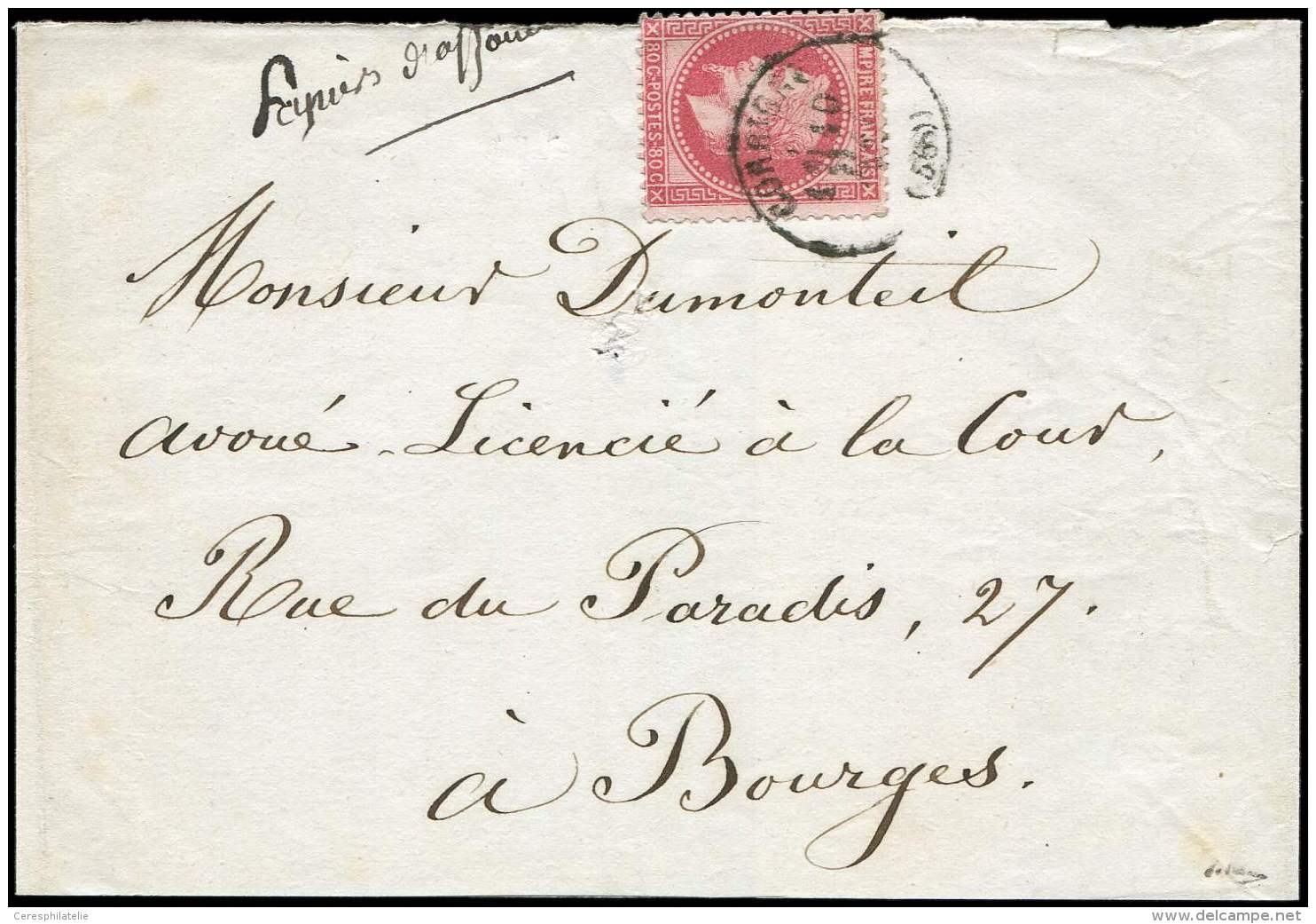 32   80c. Rose, Obl. C&agrave;d CORBIGNY 10/5/( ) Sur Bande De Papiers D'Affaires, TB - Autres & Non Classés