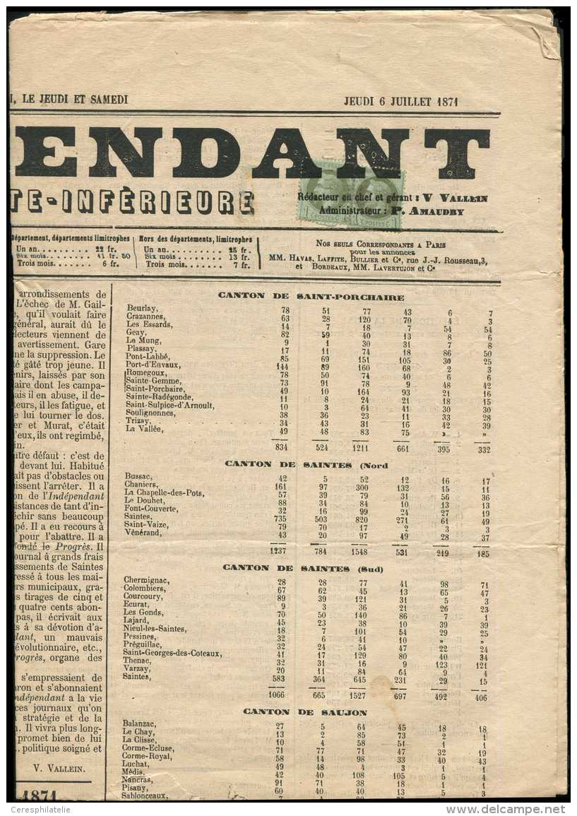 25    1c. Bronze, PAIRE Obl. TYPO S. Journal L'INDEPENDANT Du 6/7/71, TB - Autres & Non Classés