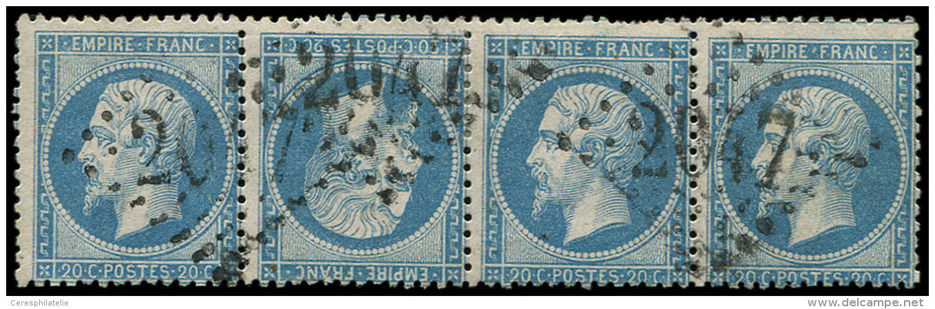 T22b 20c. Bleu, TETE BECHE Dans Une BANDE De 4, 2 Dc Sur Le 3e T. Hors La Vari&eacute;t&eacute;, Obl. GC 2047, TB - Autres & Non Classés