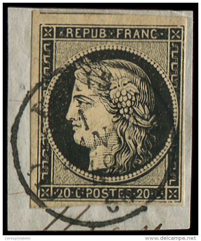 3    20c. Noir Sur Jaune, Obl. C&agrave;d PARIS 1 JANV 1849 S. Fragt, TB - Autres & Non Classés