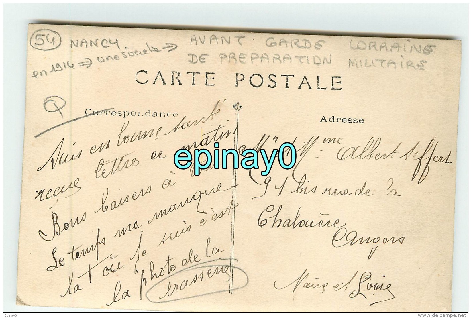 B - 54 - NANCY - CARTE PHOTO De La Fanfare De L'avant Garde Lorraine De Préparation Militaire 1914 - Devant La Brasserie - Nancy