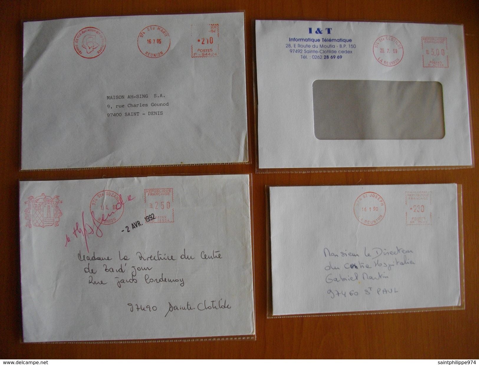 Réunion : Quatre Lettres Avec  Empreintes De Machines à Affranchir (1985 à 1999) - Other & Unclassified