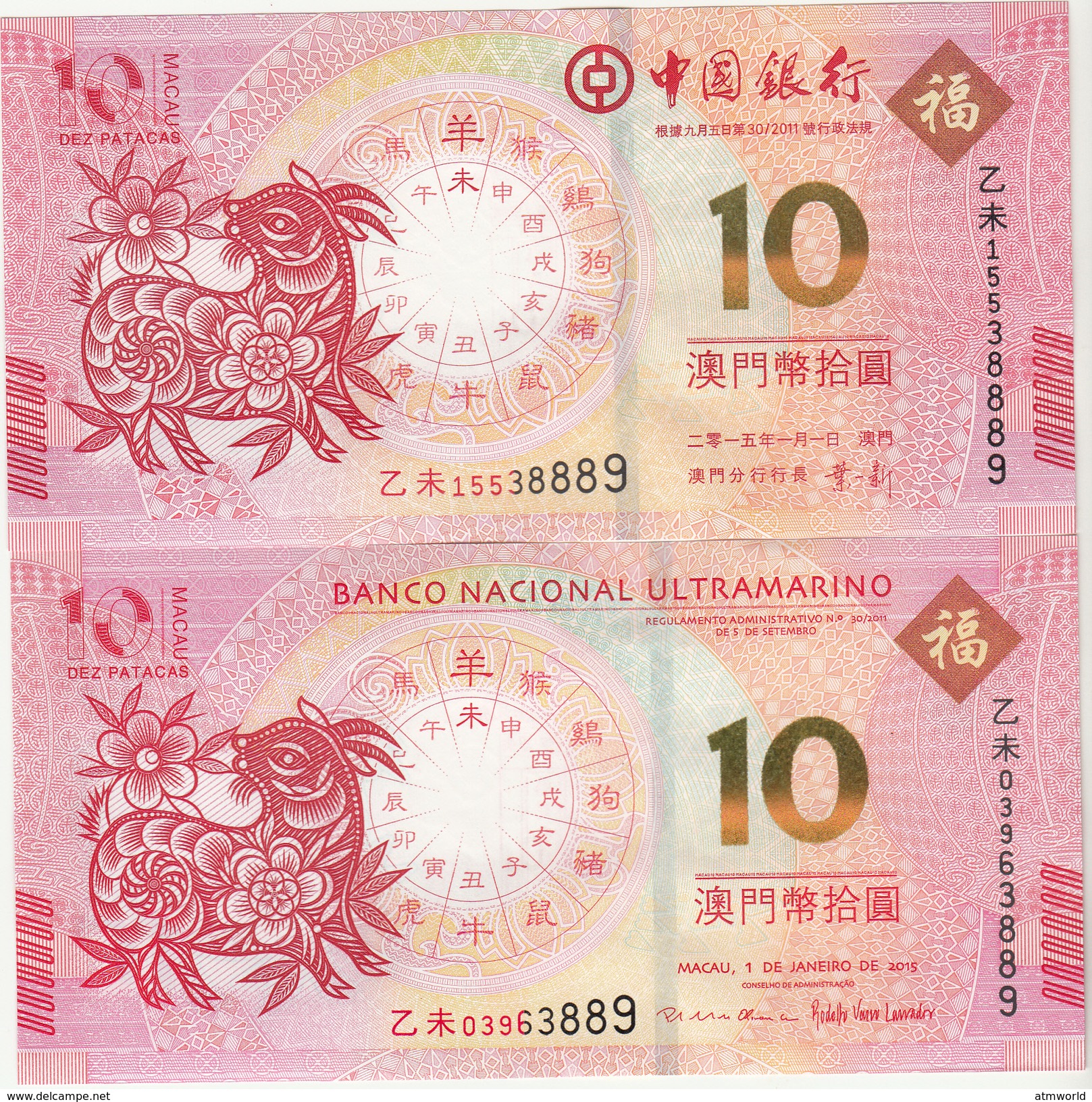 CHINA Macau 2015 Year Zodiac RAM -- SAME LAST 4 NUMBER - Macao