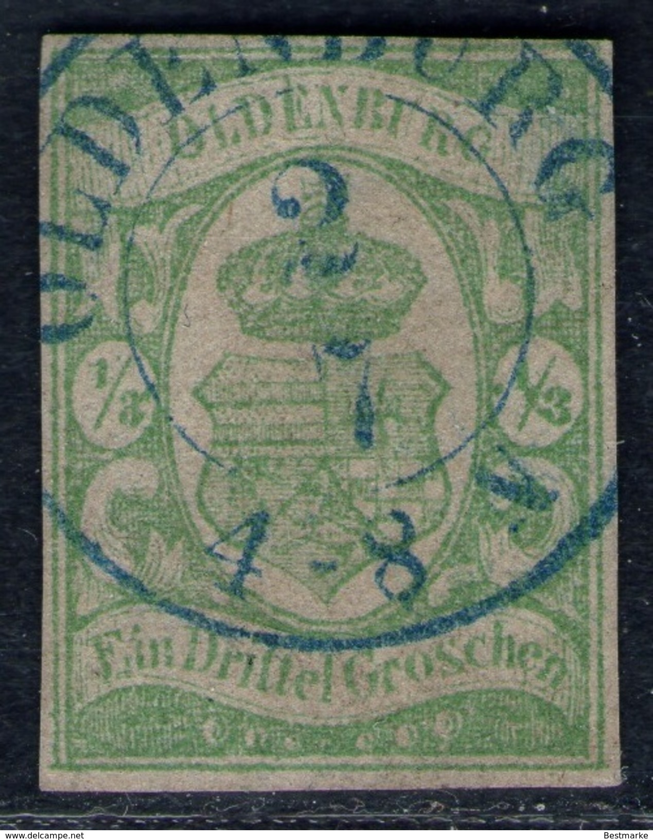 Oldenburg 2/7 Auf 1/3 Groschen Blaugrün - Oldenburg Nr. 10 A - Tiefst Geprüft Brettl - Kabinett - Oldenburg