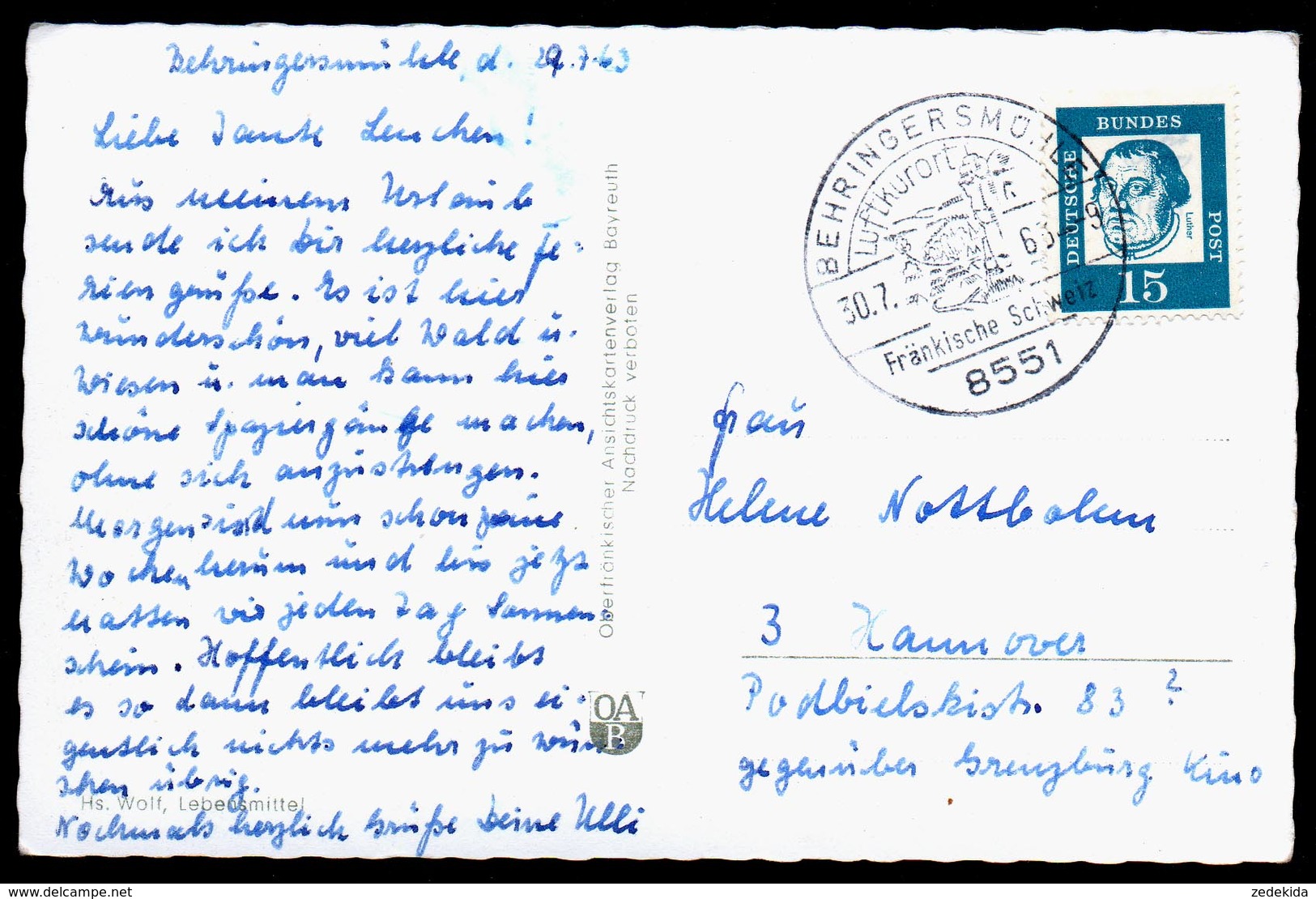 9537 - Alte Foto Ansichtskarte - Behringersmühle - Gel 1963 Sonderstempel - Bayreuth - Forchheim
