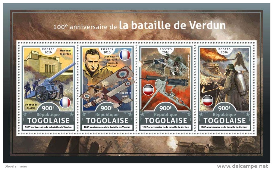 TOGO 2016 ** WWI Battle Of Verdun Schlacht Bei Verdun Bataille De Verdun M/S - OFFICIAL ISSUE - A1706 - 1. Weltkrieg