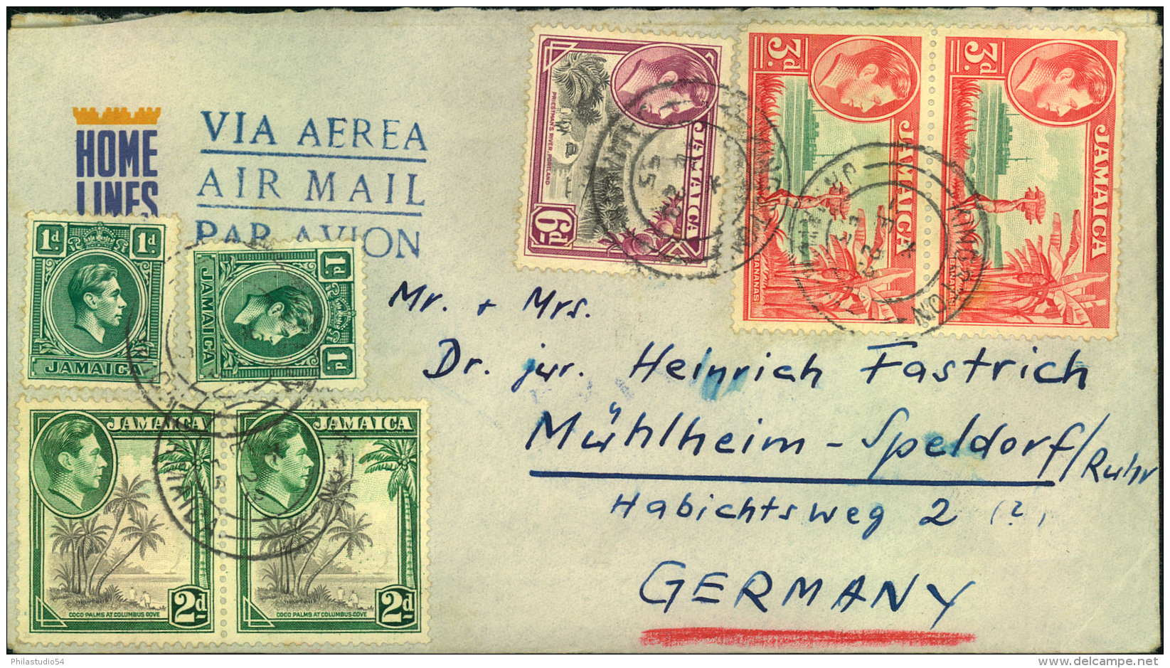 1955, Airmail With Late Georg VI Franking Sent From KINGSTON To Mülheim/Ruhr. - Altri & Non Classificati