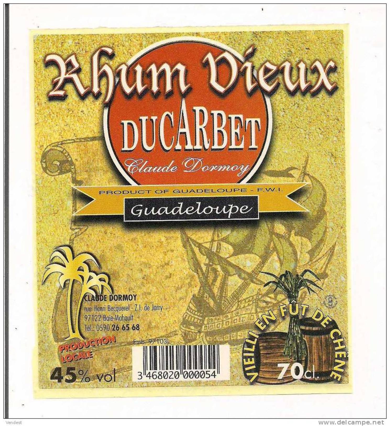 Etiquette  RHUM Vieux - DUCARBET - GUADELOUPE - - Rhum