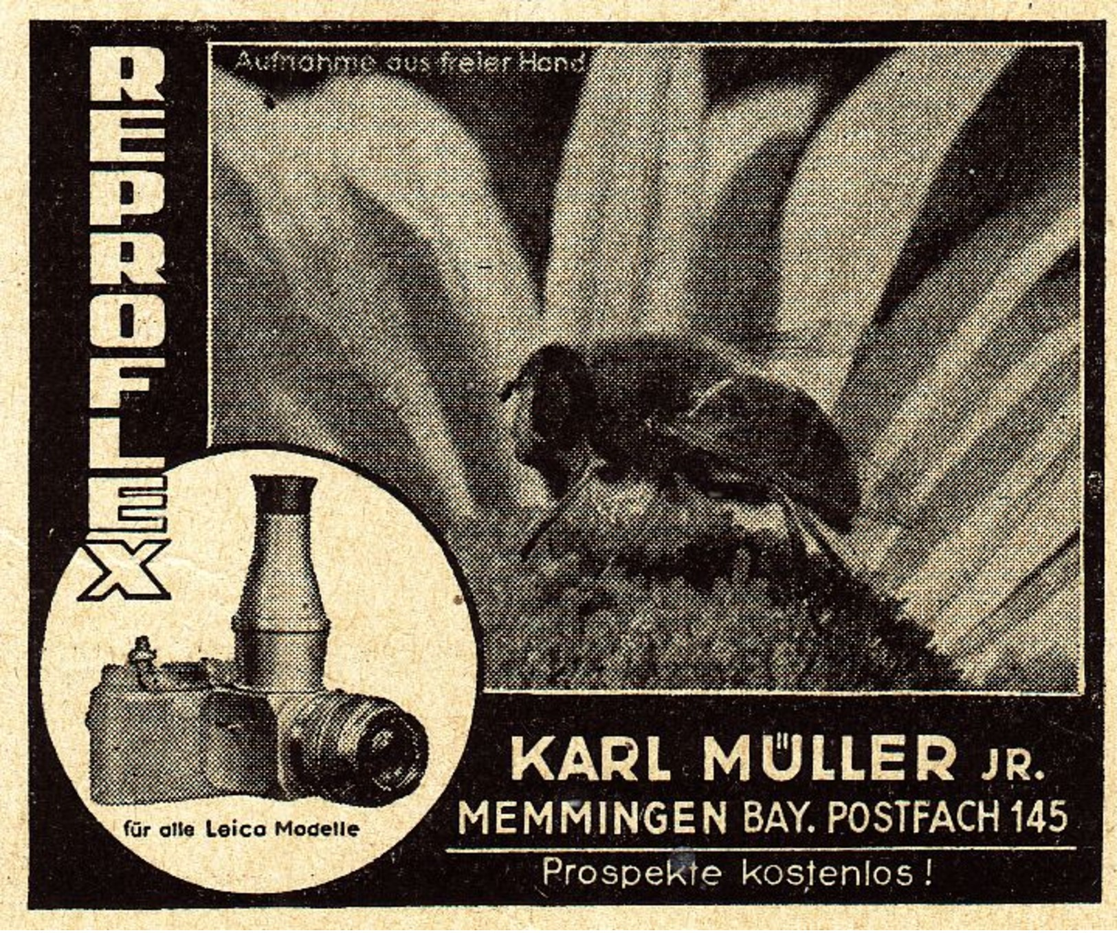 Original-Werbung/Anzeige 1949 - REPROFLEX FÜR LEICA - KAMERAS / KARL MÜLLER - MEMMINGEN - Ca. 60 X 45 Mm - Publicités