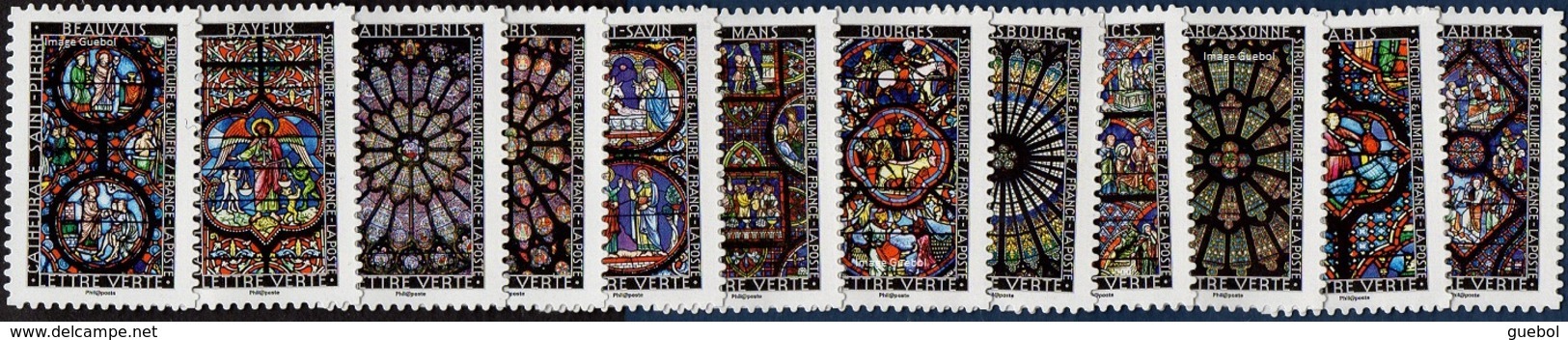 France Autoadhésif ** N° 1348 à 1359 - Structure Et Lumière - Vitraux - Religion - Ungebraucht