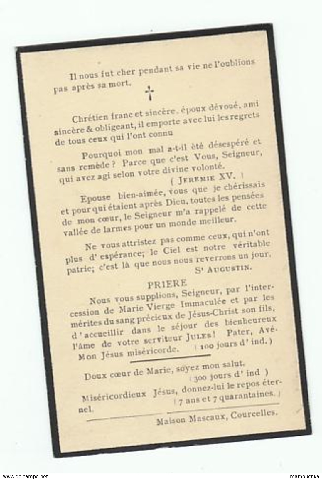 Décès Jules DEHON époux Rosalie Wauthy Courcelles 1859 - 1921 - Images Religieuses