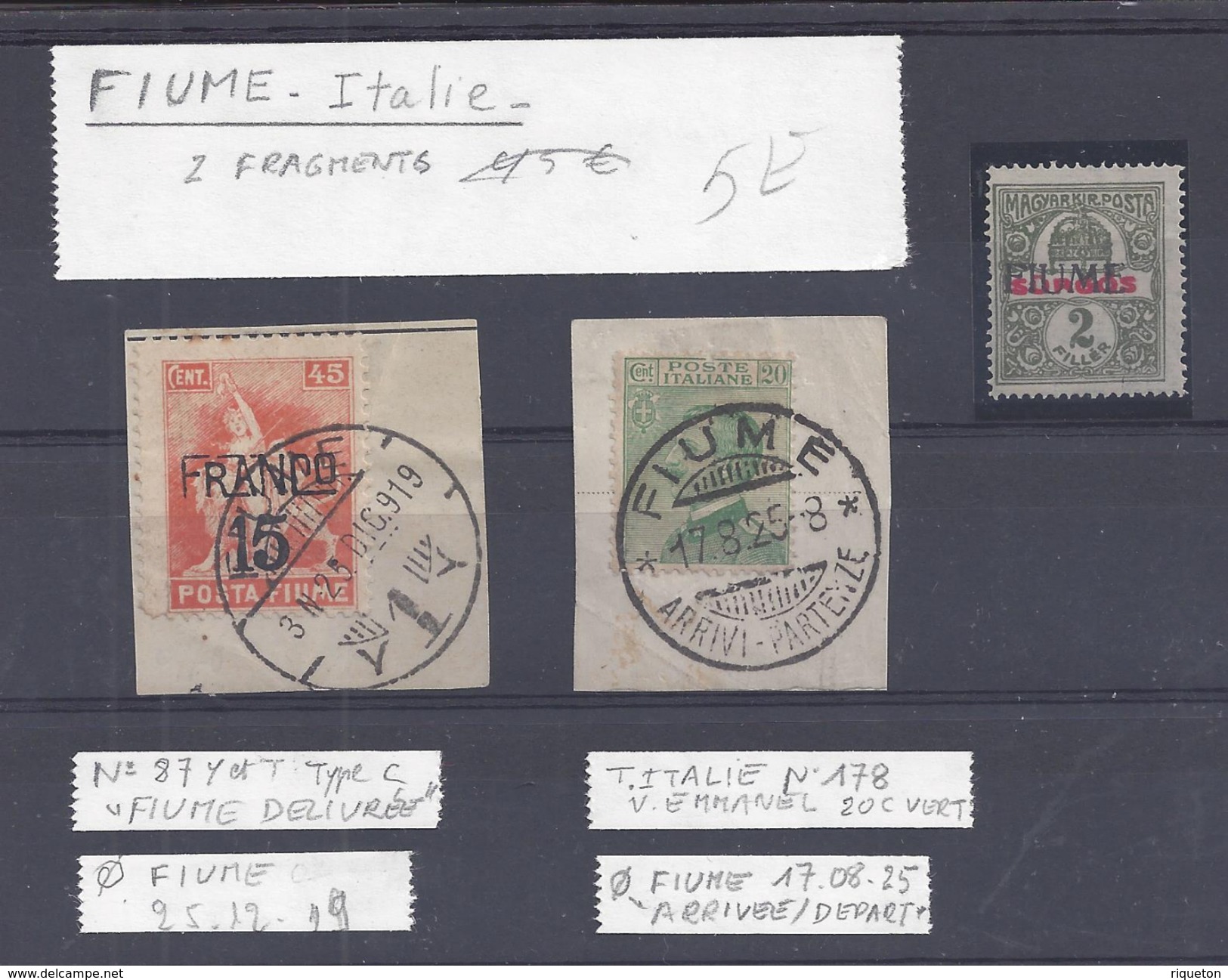 ITALIE - FIUME - 1919-25 - Oblitérations Sur Fragments - B/TB - - Fiume & Kupa