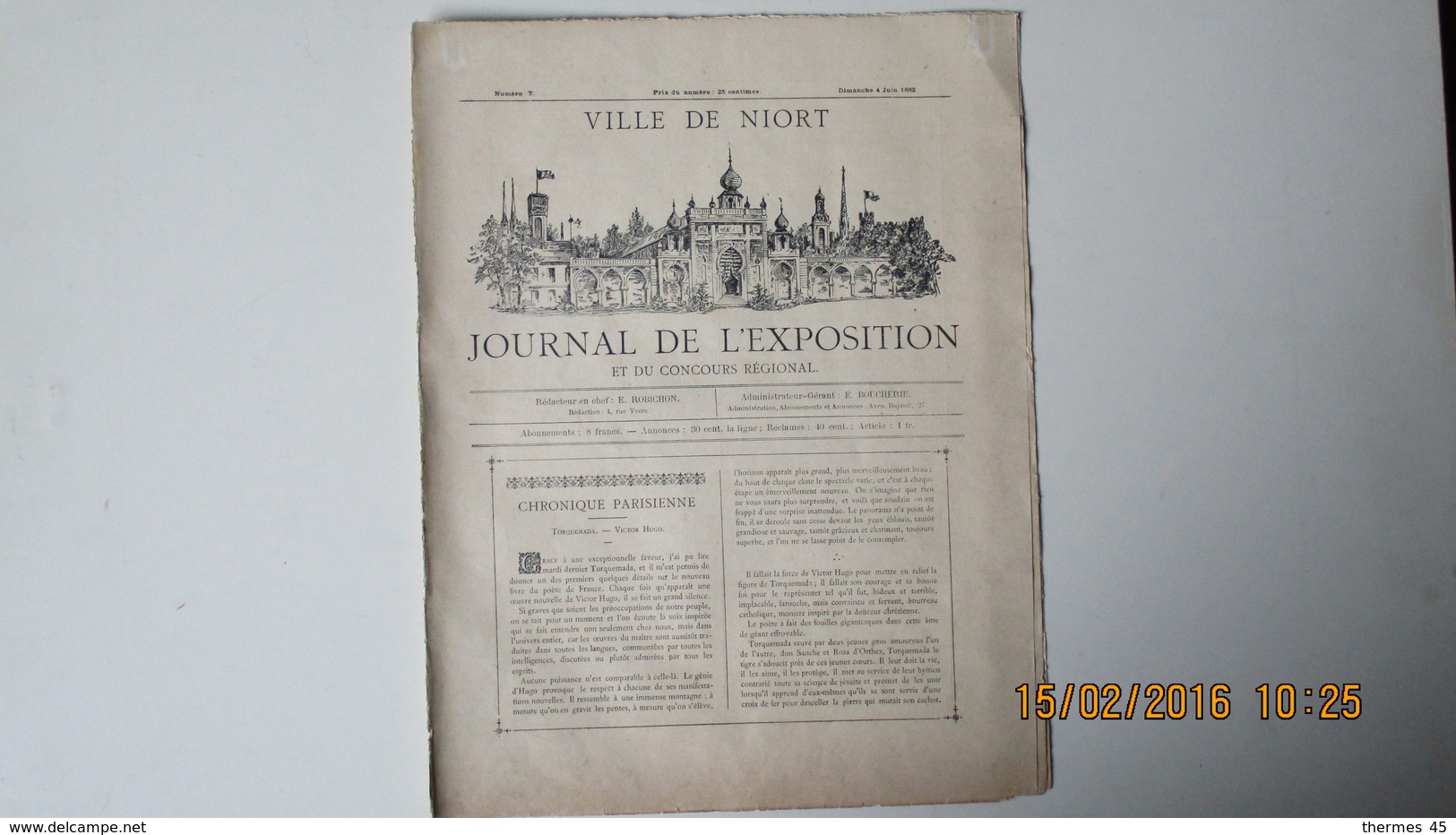 POITOU-CHARENTES / NIORT / JOURNAL DE L'EXPOSITION ET DU CONCOURS REGIONAL / 4 JUIN 1882 / N° 7 - Poitou-Charentes