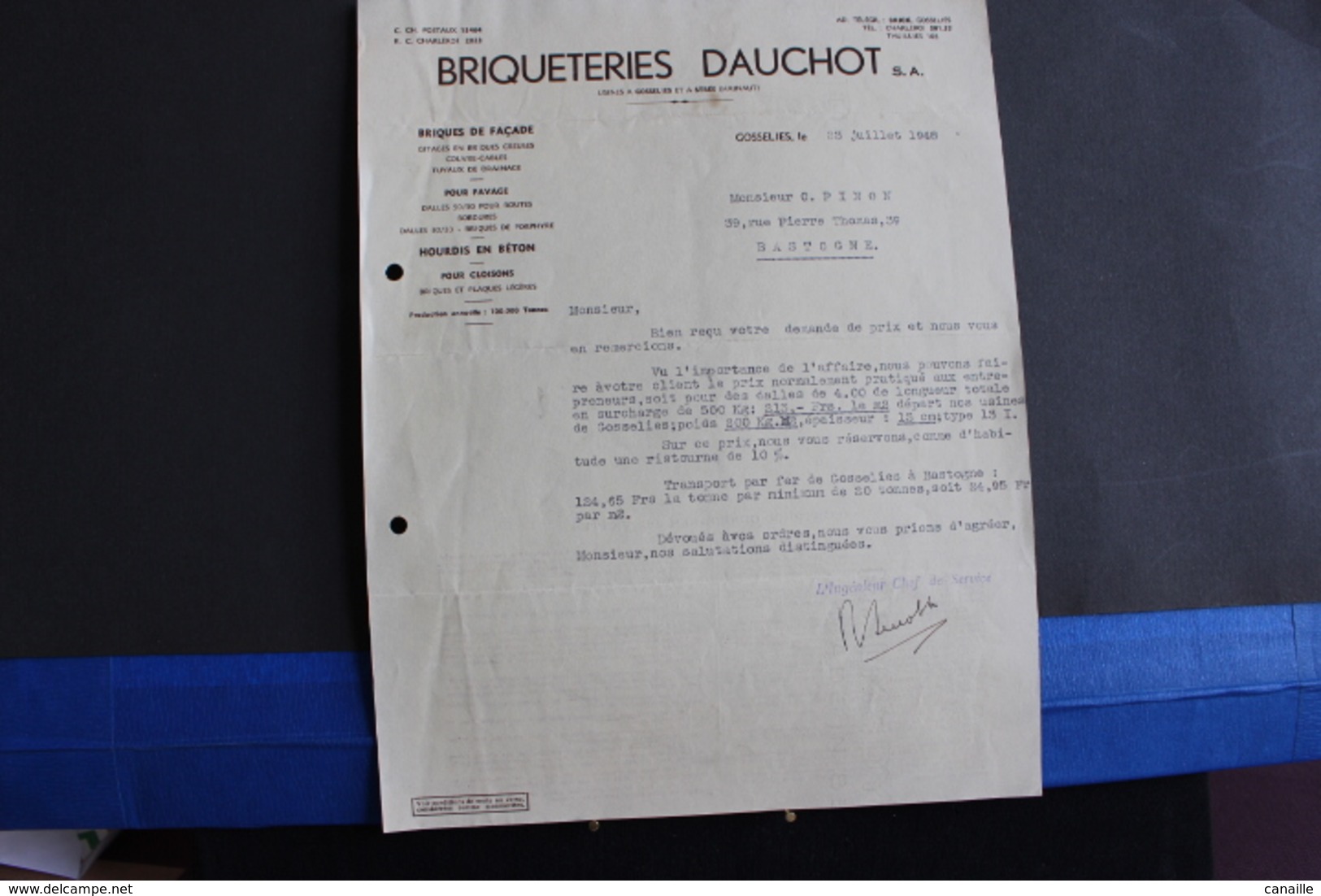 Fac-144 / Briqueteries Dauchot S.a , Usines A  Gosselies  Et  A  Strée ( Hainaut ) - Gosselies, Le 23 Juillet 1948 - Petits Métiers