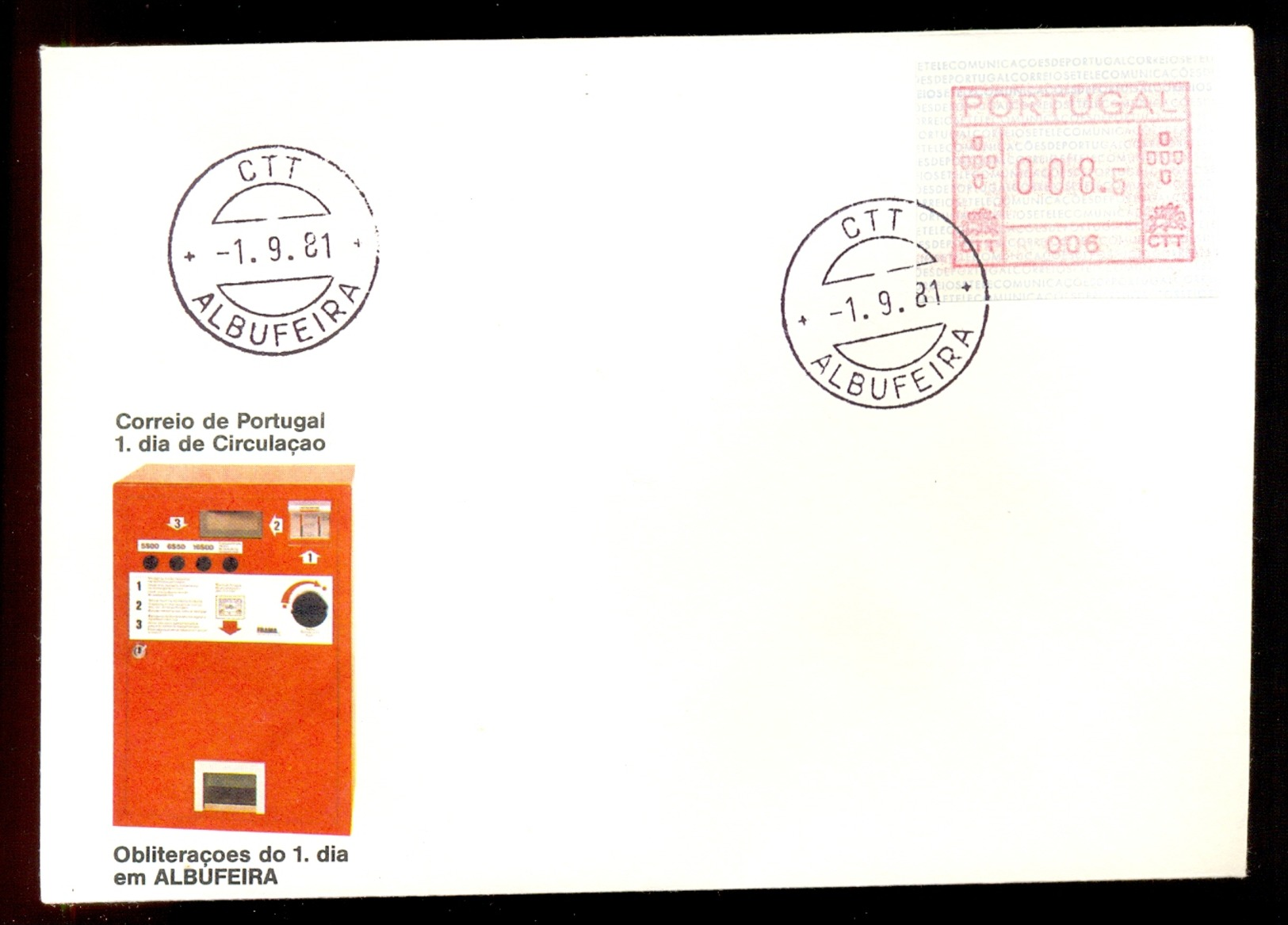 FDC PORTUGAL 006 ALBUFEIRA * 008.5 * 1981 * LABEL * ATM * FRAMA - Automaatzegels [ATM]