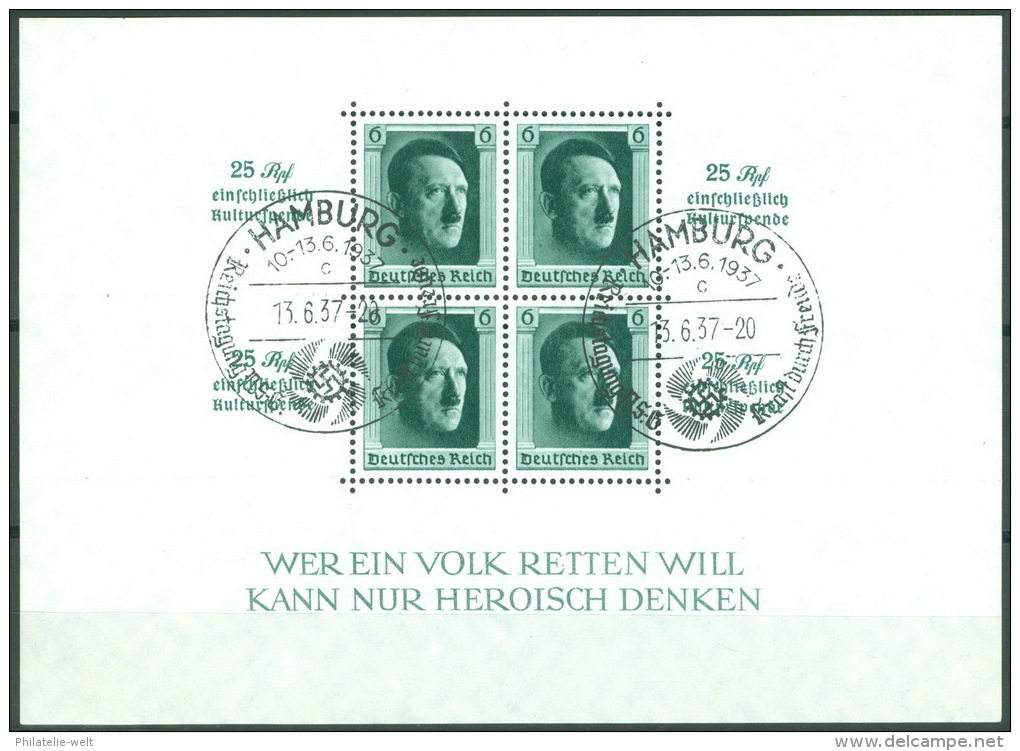 Deutsches Reich Block 9 O Sonderstempel Hamburg - Blocks & Kleinbögen