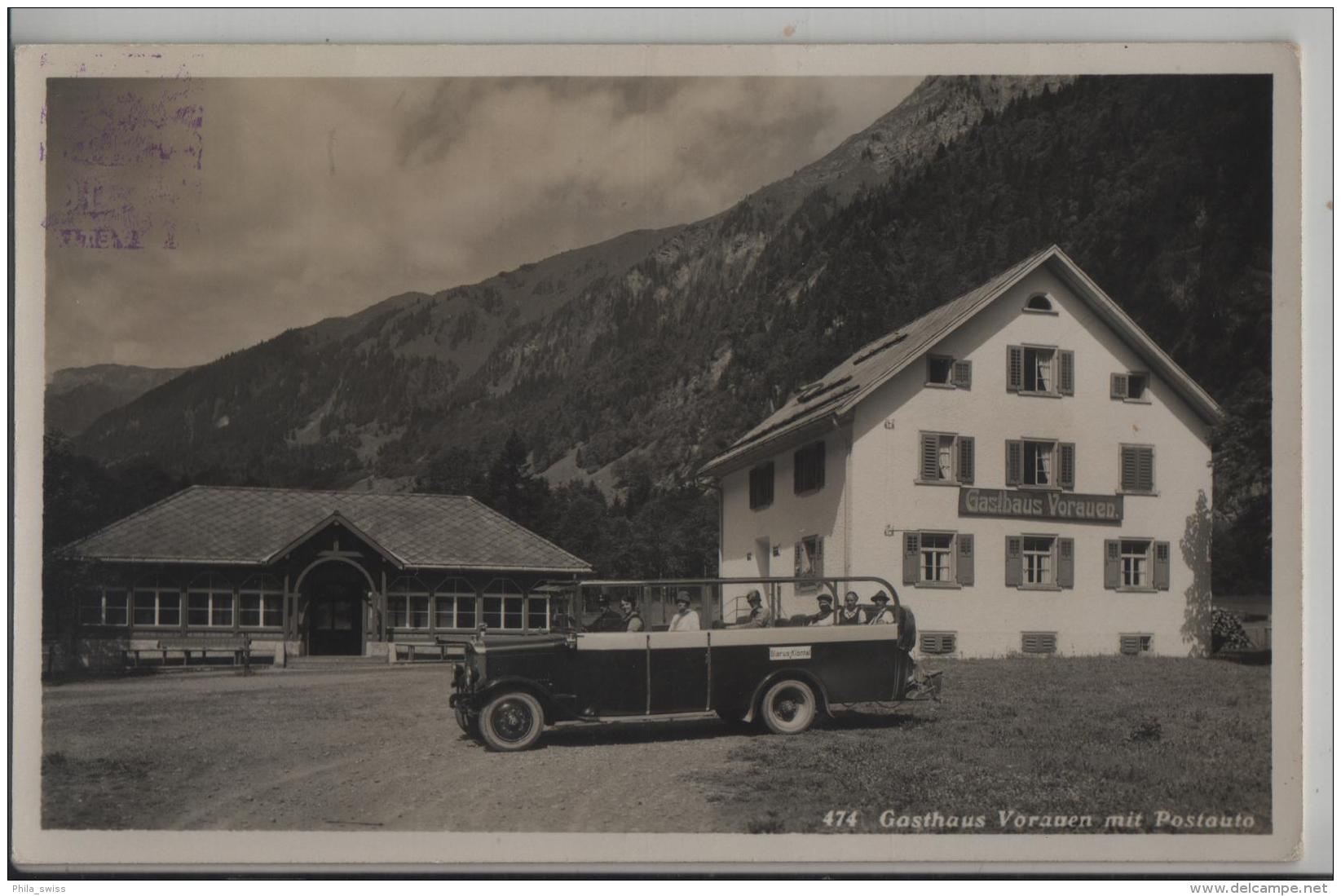 Gasthaus Vorauen Mit Postauto Glarus-Klönthal - Photo: Schönwetter-Elmer No. 474 - Elm