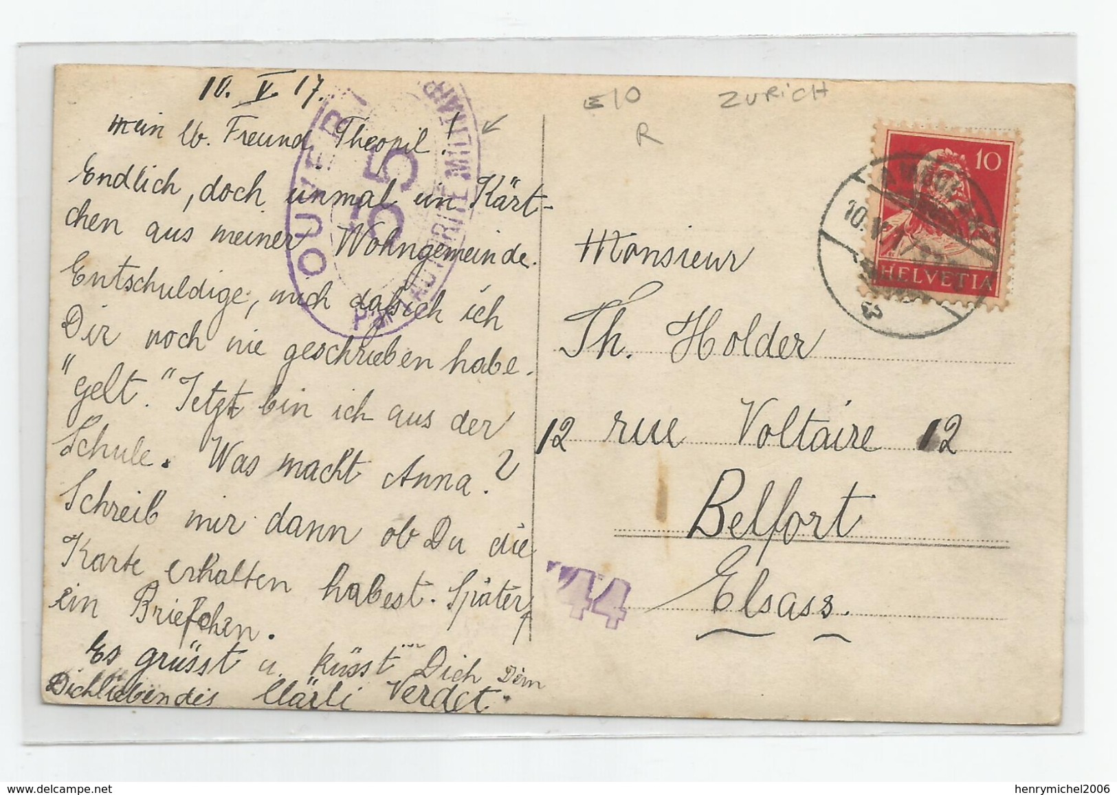 Suisse - Zurich - Thalwil Carte Photo Cachet Ambulant + Ouvert Par Autorité Militaire 1917 Marcophilie - Thalwil