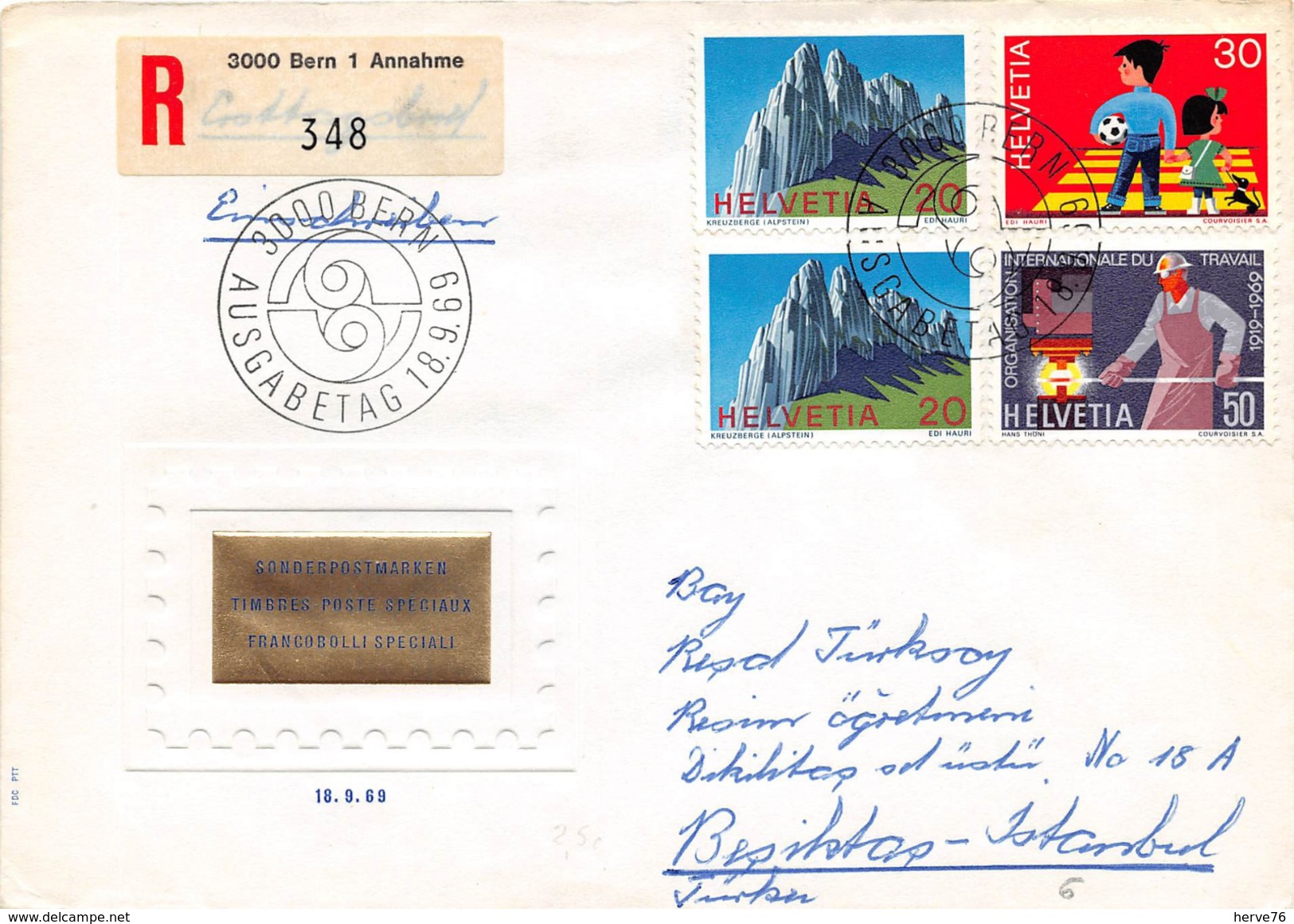 SUISSE - Timbres Sur Lettre Recommandée - Premier Jour - BERN - 18 Septembre 1969 - Covers & Documents