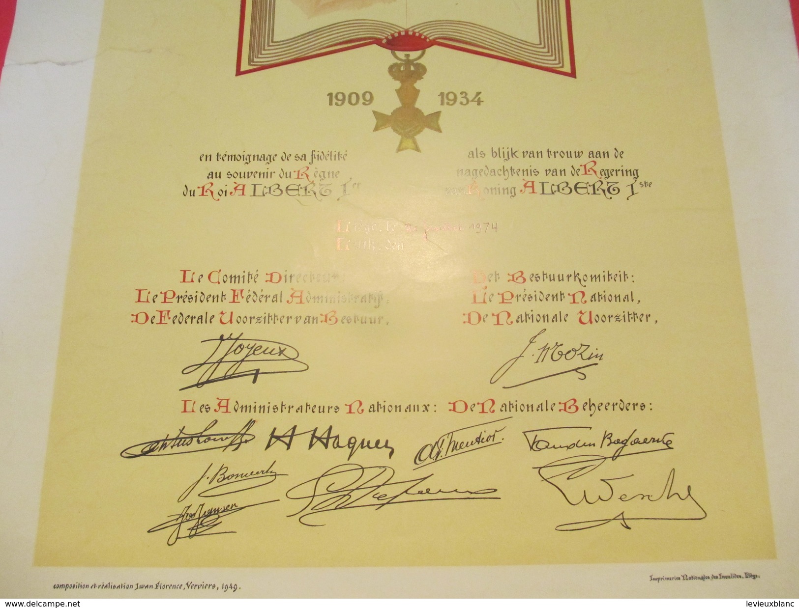 Diplôme De Reconnaissance/Fédération Royale Les Vétérans Du ROI/Jules Albert ROUSSOTTE/Liége/Belgique/1974      DIP121 - Diplome Und Schulzeugnisse