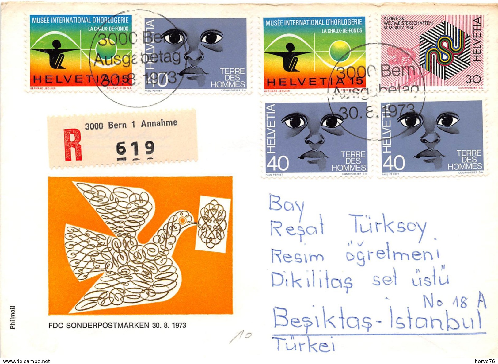 SUISSE - Timbres Sur Lettre Recommandée - Premier Jour - FDC SONDERPOSTMARKEN 30 Août 1973 - BERN - Covers & Documents