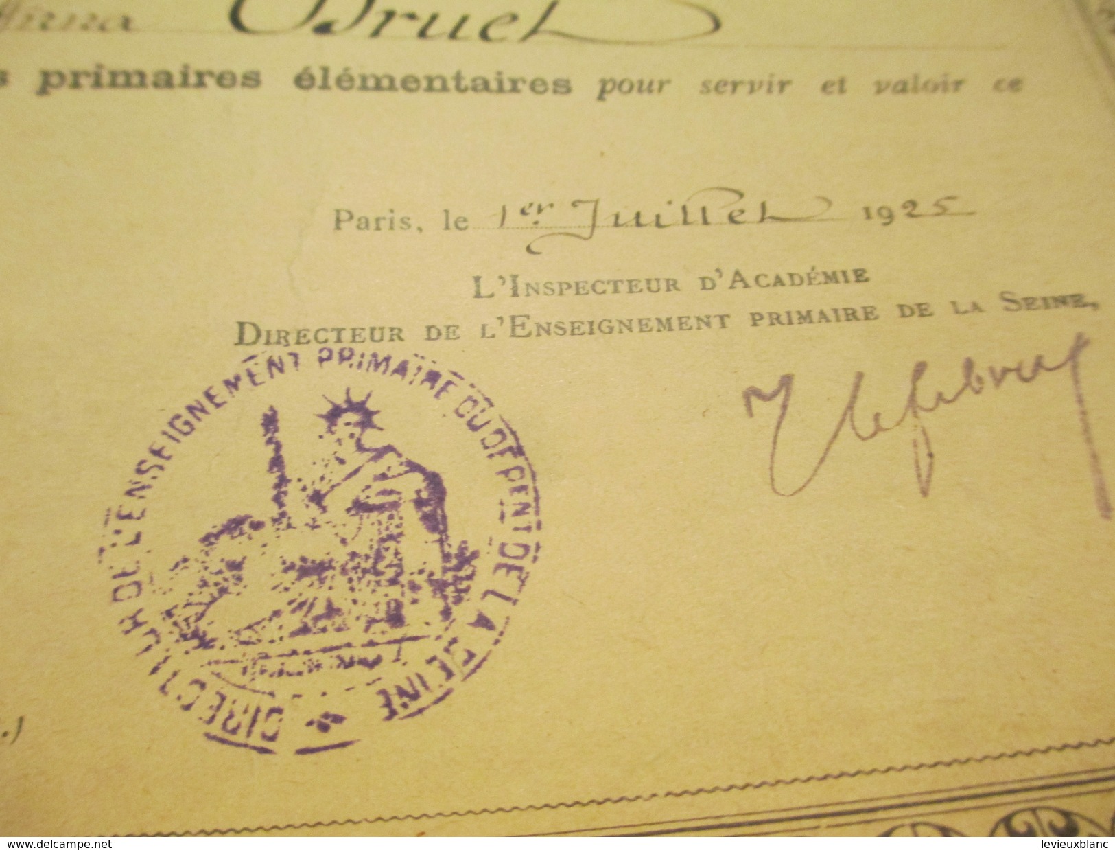 Certificat D'Etudes Primaires/Académie De Paris/ Département De La Seine/ Anna DRUET/1925  DIP124 - Diploma & School Reports