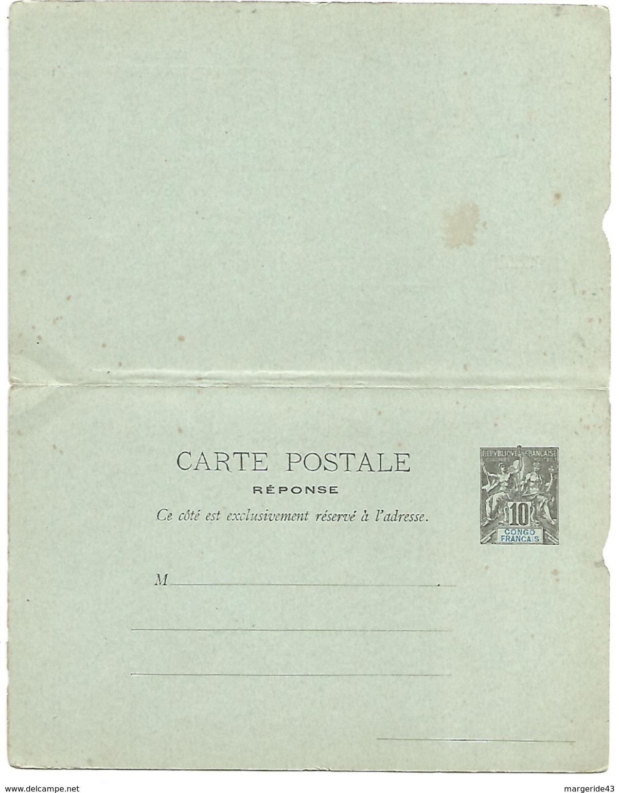 CONGO ENTIER SAGE REPONSE PAYEE NEUF - Storia Postale