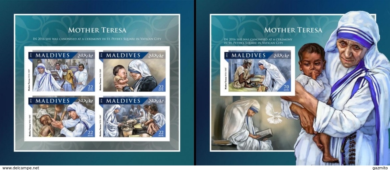 Maldives 2016, Mother Teresa, 4val In BF +BF IMPERFORATED - Mutter Teresa