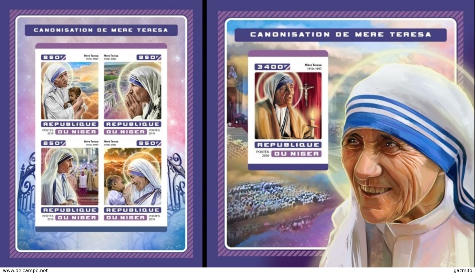 Niger 2016, Mother Teresa, 4val In BF +BF IMPERFORATED - Mère Teresa