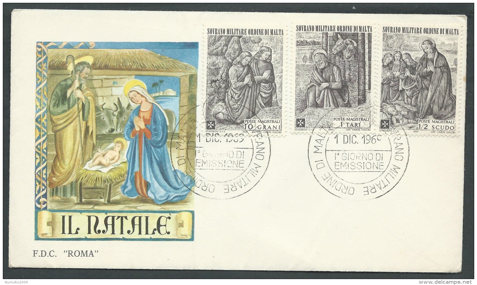 1969 SMOM FDC ROMA NATALE NO TIMBRO ARRIVO - F - Malte (Ordre De)