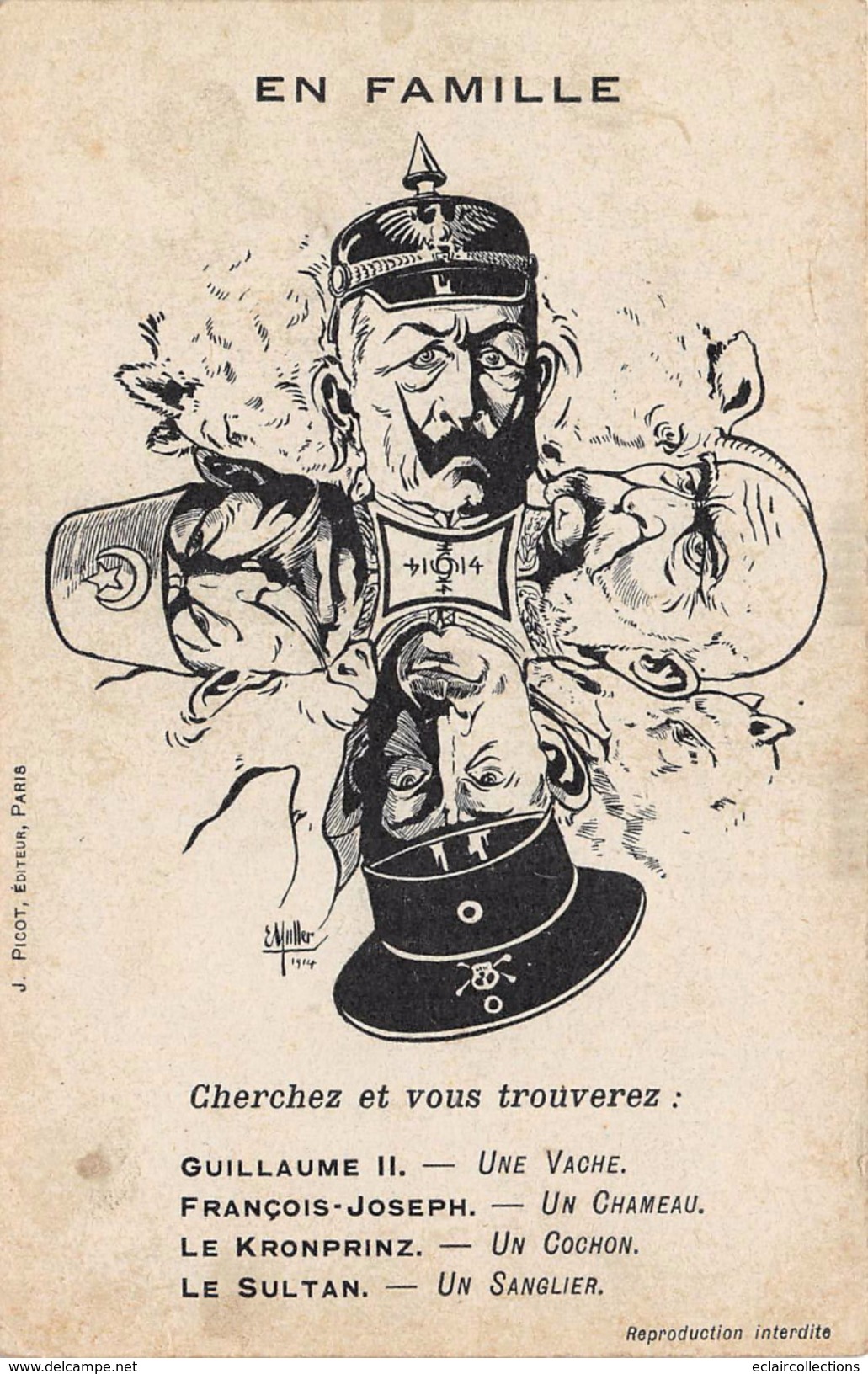 Thème: Illustrateur  Miller 1914  Satyrique - Politique Guillaume II-François Joseph-Le Konprinz-Le Sul... - (voir Scan) - Satiriques