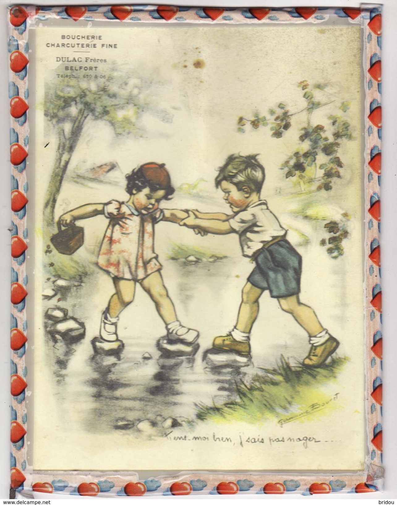 GERMAINE BOURET    Cadre Avec Verre    25 X 18.5 Cm    Enfants    Pub Boucherie Dulac à BELFORT - Bouret, Germaine